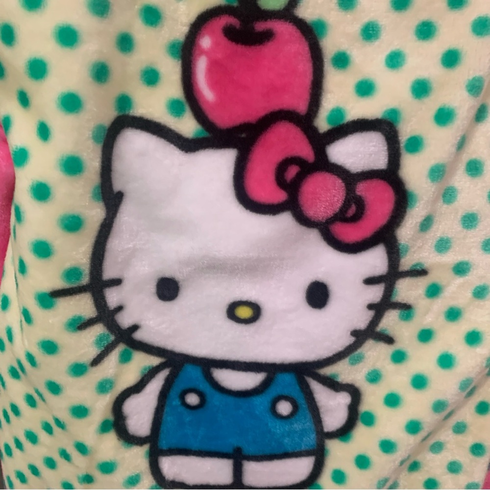 New Hello Kitty Apple Boxes Green & Pink Plush 50" x 70" Throw Blanket With Tag - Picture 5 of 7